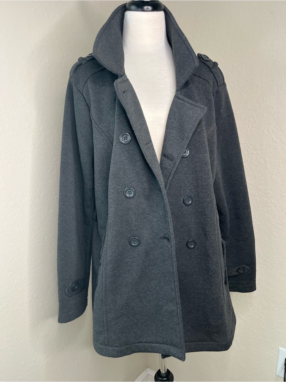 Ambiance Charcoal Gray Double-Breasted Peacoat